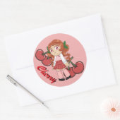 Sticker Rond Cute Cherry thème Chibi avec cerise Arrière - plan (Enveloppe)