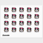 Sticker Rond Cute Chibi Bordure Collie Puppy (Feuille)