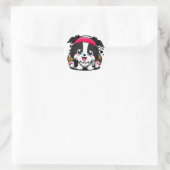 Sticker Rond Cute Chibi Bordure Collie Puppy (Sac)