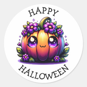 Sticker Rond Cute Chibi Citrouille Halloween