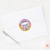 Sticker Rond Cute Chibi Kawaii Llama Love Sunset (Enveloppe)