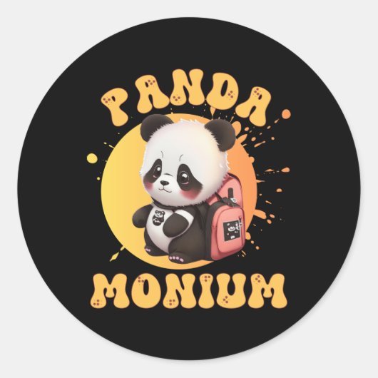 Sticker Rond Cute Chibi Kawaii Panda Name School Year On Back B (Devant)