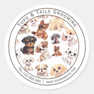 Sticker Rond Cute Chien Chien Grooming