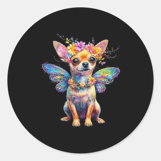 Sticker Rond Cute Chihuahua Dog Angel With Wings (Devant)