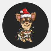 Sticker Rond Cute Chihuahua Santa Christmas Tree Lights Xmas Do (Devant)