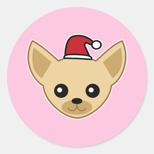 Sticker Rond Cute Chihuahua Santa Hat (Devant)