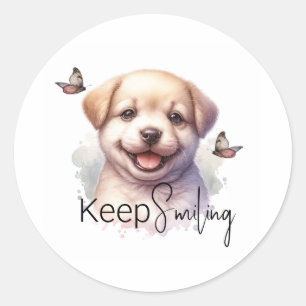 Sticker Rond Cute Chiot Garder Le Sourire Personnalisé