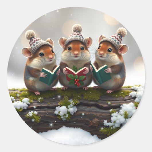 Sticker Rond Cute choir of field mice singing with woolie hats (Devant)