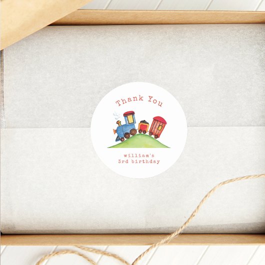 Sticker Rond Cute Choo Choo Train Boy Anniversaire Merci