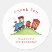 Sticker Rond Cute Choo Choo Train Boy Anniversaire Merci (Devant)