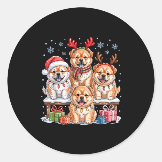 Sticker Rond Cute Chow Chow Christmas Pupes Dog Lovers Funny Ho (Devant)