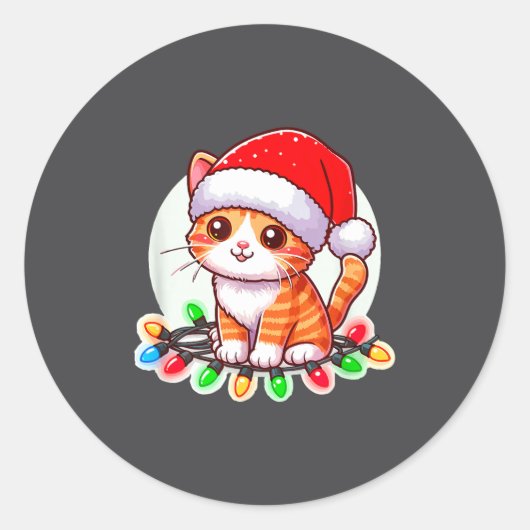 Sticker Rond Cute Christmas Cat In Santa Hat (Devant)