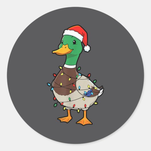 Sticker Rond Cute Christmas Duck Mallard With Xmas Lights  (Devant)