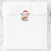 Sticker Rond Cute Christmas Elephant with Santa Hat (Sac)
