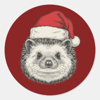 Sticker Rond Cute Christmas Hedgehog