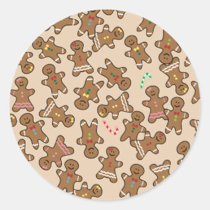 Sticker Rond Cute Christmas Holiday Gingerbread Hommes Cookies