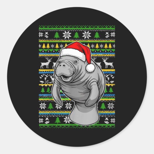 Sticker Rond Cute Christmas Manatee Shirt, Manatee Ugly Xmas Sw (Devant)