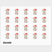 Sticker Rond Cute Christmas Mouse in Santa Hat (Feuille)