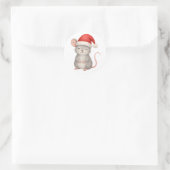 Sticker Rond Cute Christmas Mouse in Santa Hat (Sac)