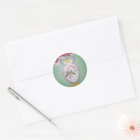 Sticker Rond Cute Christmas Penguin (Enveloppe)