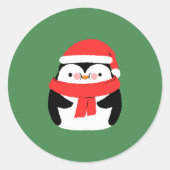 Sticker Rond Cute Christmas Penguin in Santa Hat Custom (Devant)