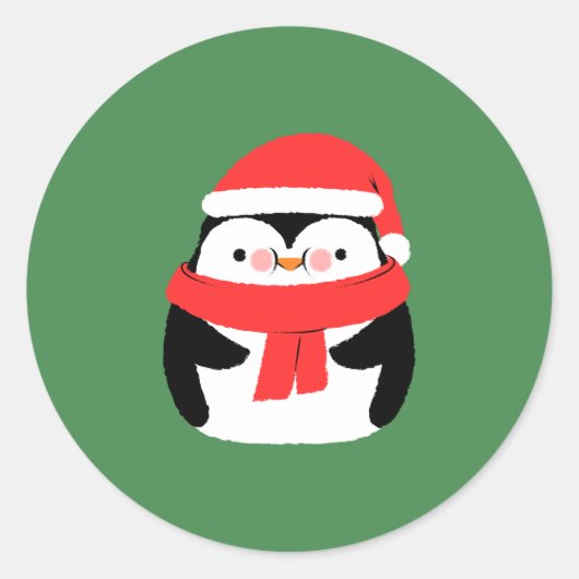Sticker Rond Cute Christmas Penguin in Santa Hat Custom (Devant)