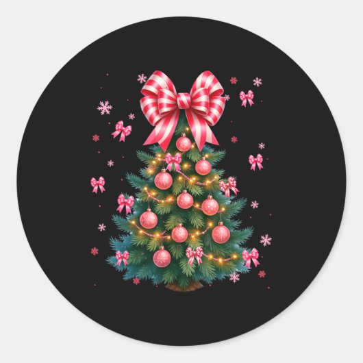 Sticker Rond Cute Christmas Tree Coquette Nk Tree Light Xmas Wo (Devant)