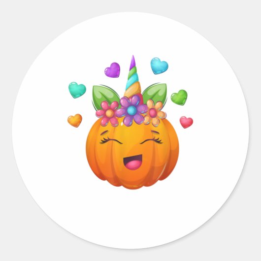 Sticker Rond Cute Citrouille Unicorn Pour Halloween (Devant)