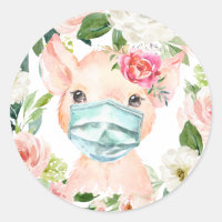 Cute Cochon Portant un Masque avec Fleurs Roses Ro