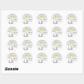 Sticker Rond Cute Coeur JAUNE Elephant maman & Baby shower (Feuille)