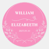 Sticker Rond Cute Coeur Romantique rose Customisé Mariage de te (Devant)