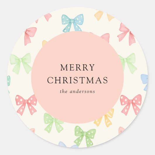 Sticker Rond Cute Colorful Bow Pattern Holiday (Devant)