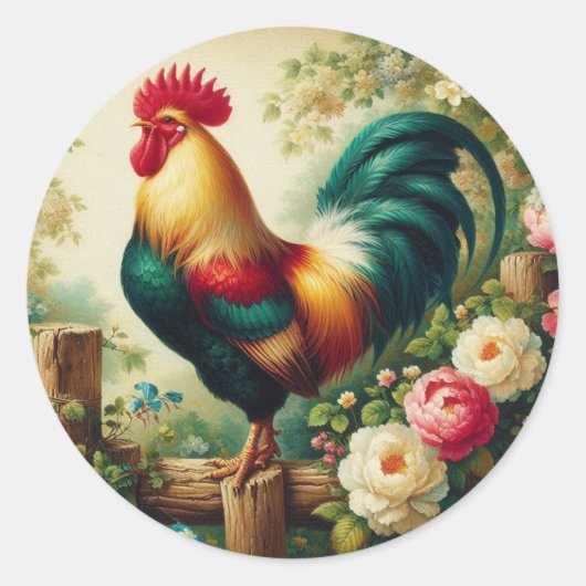 Sticker Rond Cute coq rustique/vintage (Devant)