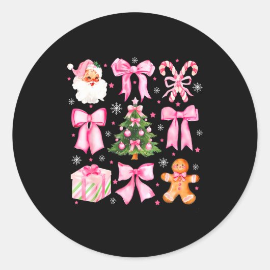 Sticker Rond Cute Coquette Bow Nk Christmas Tree Santa Gingerbr (Devant)