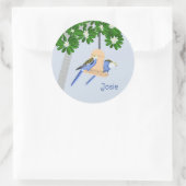 Sticker Rond Cute Couple Parrots Joués Rosellas Ajouter un nom (Sac)
