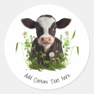 Sticker Rond Cute Cow Farm Grange personnalisée