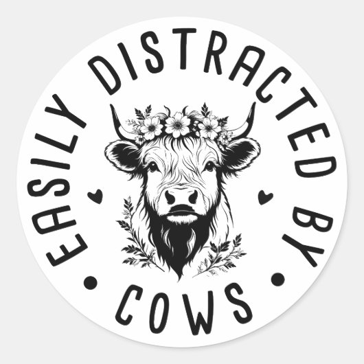 Sticker Rond Cute Cow Lover - Facilement Distrait Par Les Vache (Devant)