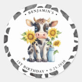 Sticker Rond Cute Cow Merci Animaux de ferme modernes Anniversa (Devant)