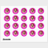 Sticker Rond Cute Cowgirl et Cheval Western Rose (Feuille)