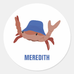 Sticker Rond Cute Crabe portant un Casquette de plage Personnal