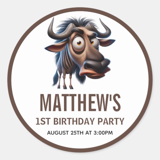 Sticker Rond Cute Crazy Cheetah Farm Theme 1st Birthday (Devant)