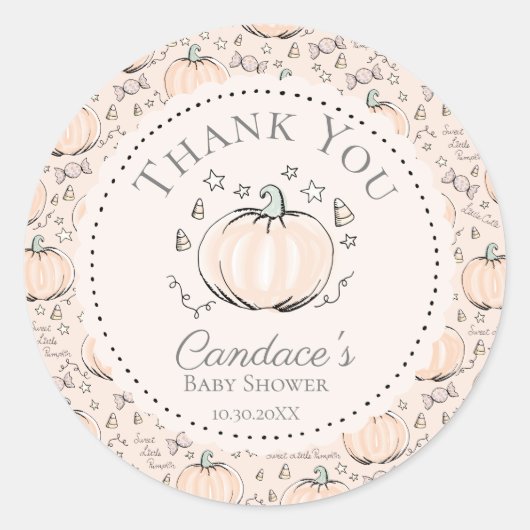 Sticker Rond Cute Crème Petit Baby shower Citrouille Merci (Devant)
