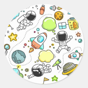 Sticker Rond Cute croquis Astronomie spatiale Astronome Motif