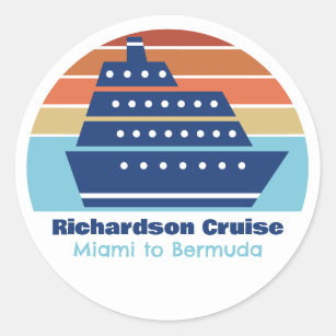 Sticker Rond Cute Cruise Ship Famille Voyage Coucher de soleil 