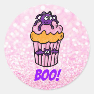 Sticker Rond Cute cupcake avec monstre Halloween personnalisabl