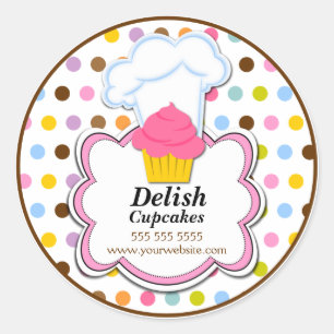 Sticker Rond Cute Cupcake & Baker's Casquette Bakery Box Seals
