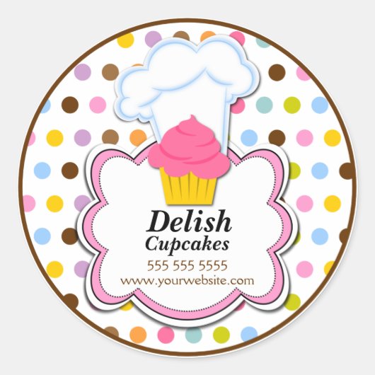 Sticker Rond Cute Cupcake & Baker's Casquette Bakery Box Seals (Devant)