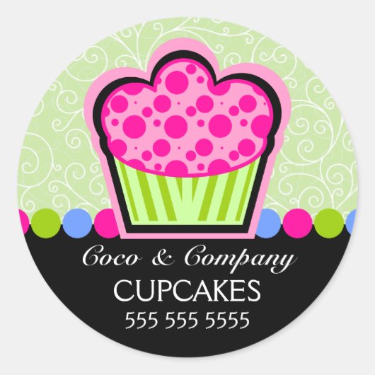Sticker Rond Cute Cupcake Boulangerie Boîte Sceau (Devant)