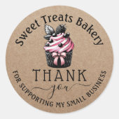 Sticker Rond Cute Cupcake Boulangerie Merci Commander Kraft (Devant)