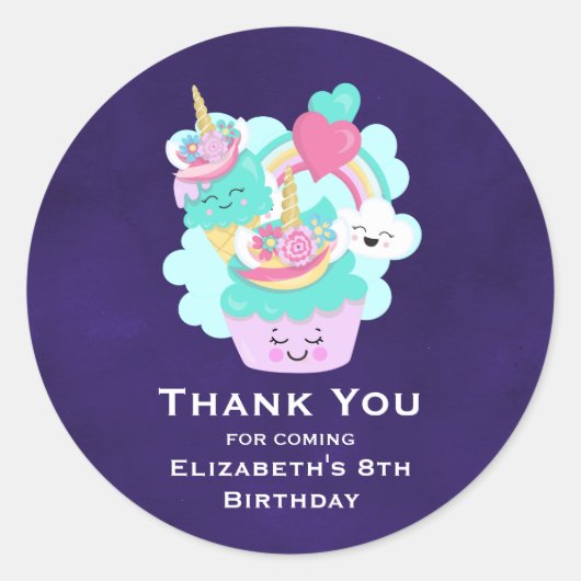 Sticker Rond Cute Cupcake et Joyeuse crème glacée Anniversaire (Devant)